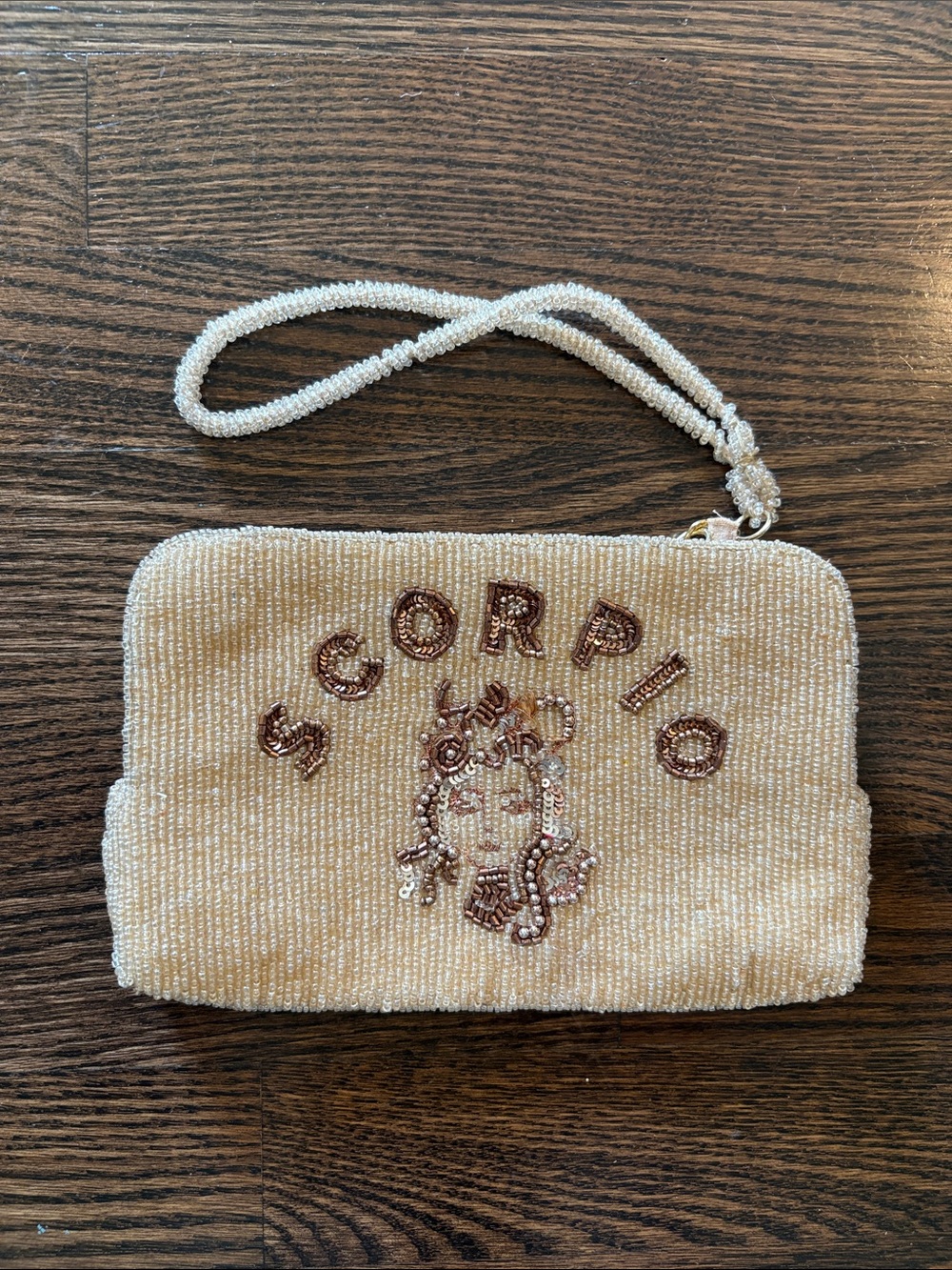 Anthropologie Cream Beaded 'Scorpio' Wristlet Clutch